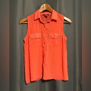 Body Central Button Up Collared Sheer Tank